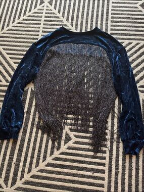 Navy Blue Velvet Fringe Party Top